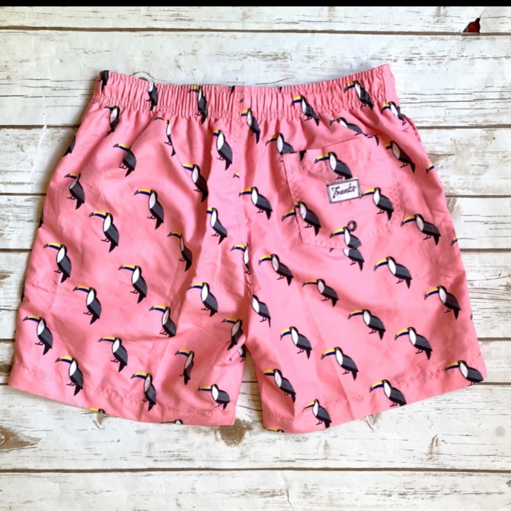 🆕Franks Australia | Pink Toucan Print Mens Swim Trunks Swimsuit Size Large